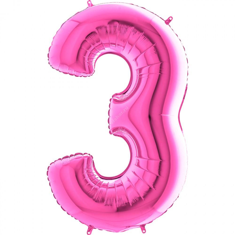 Фольгированная цифра розовая «три»