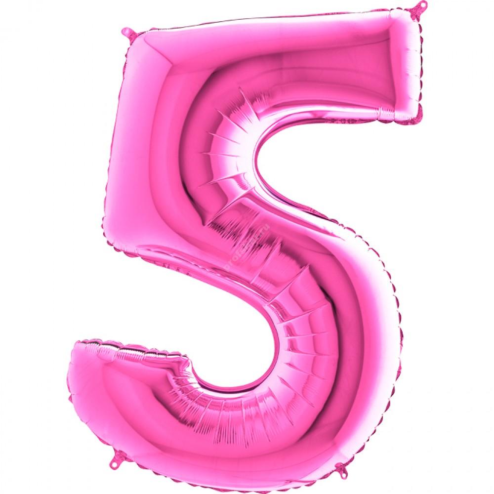 Фольгированная цифра розовая «пять»