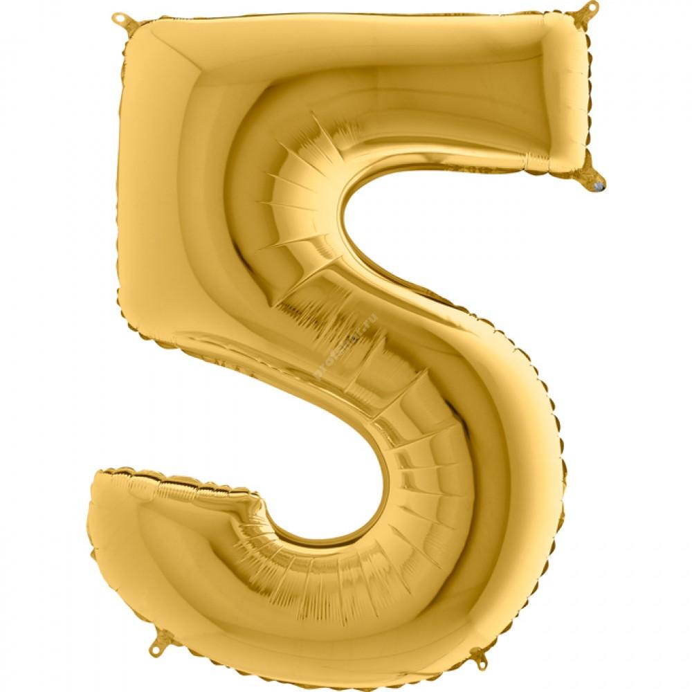 Фольгированная цифра золотая «пять»