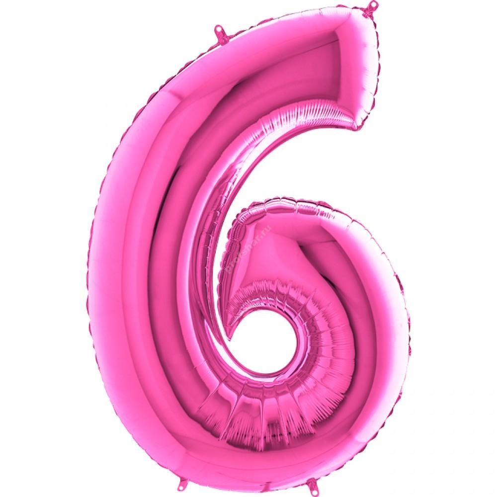 Фольгированная цифра розовая «шесть»