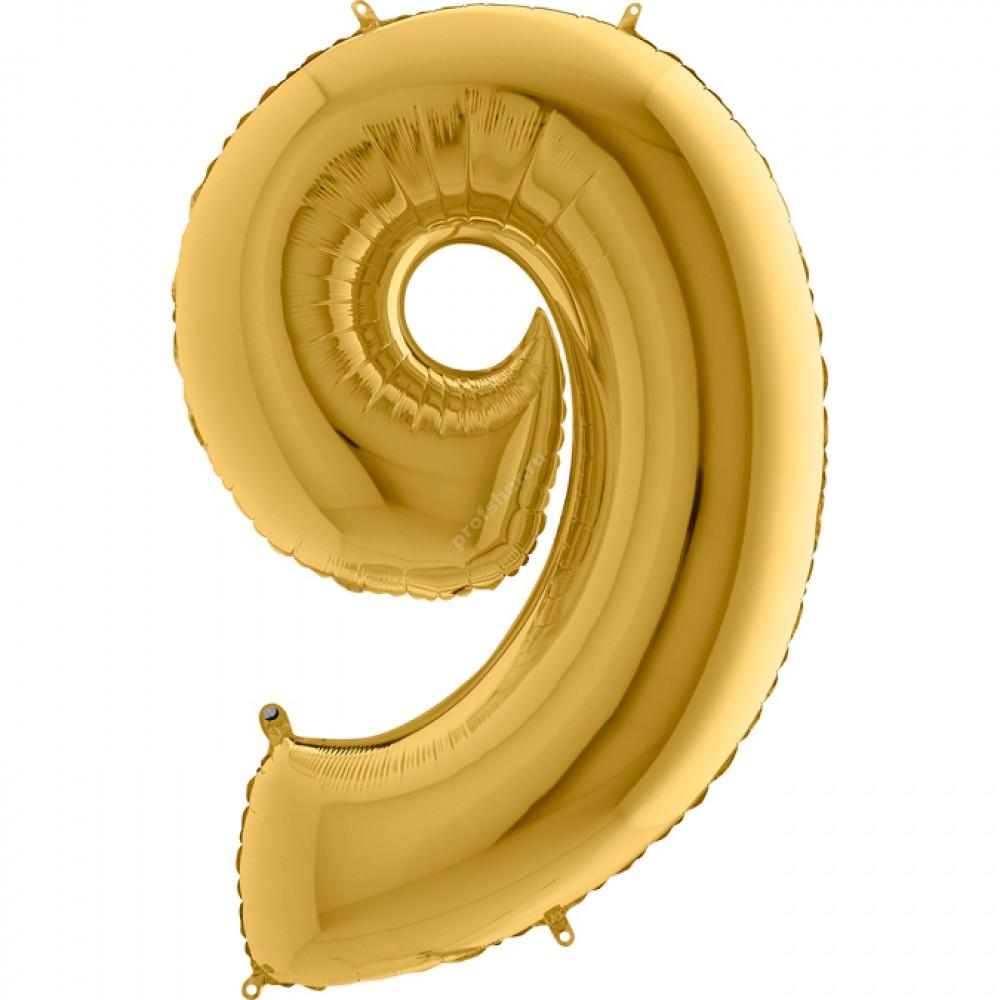 Фольгированная цифра золотая «девять»