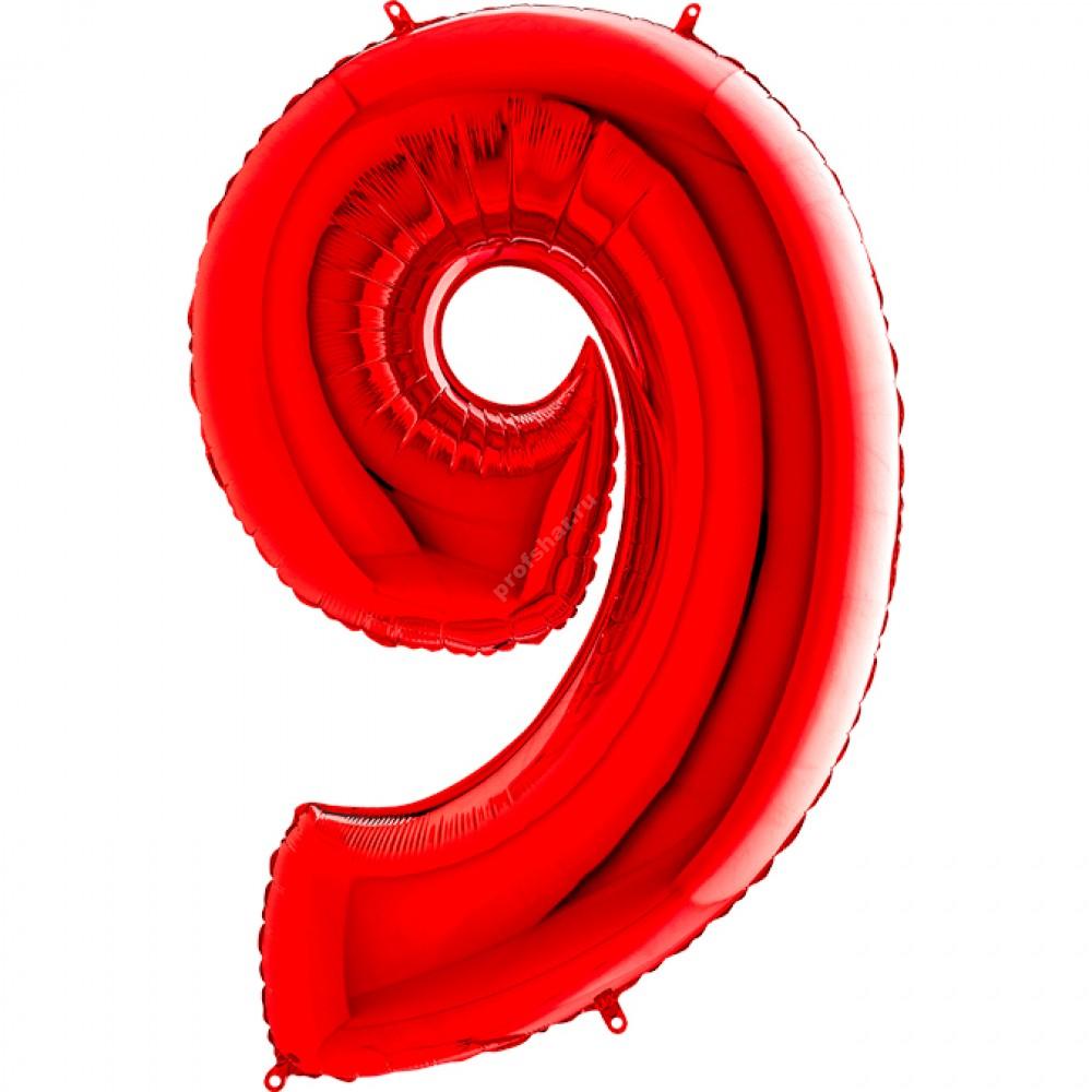 Фольгированная цифра красная «девять»