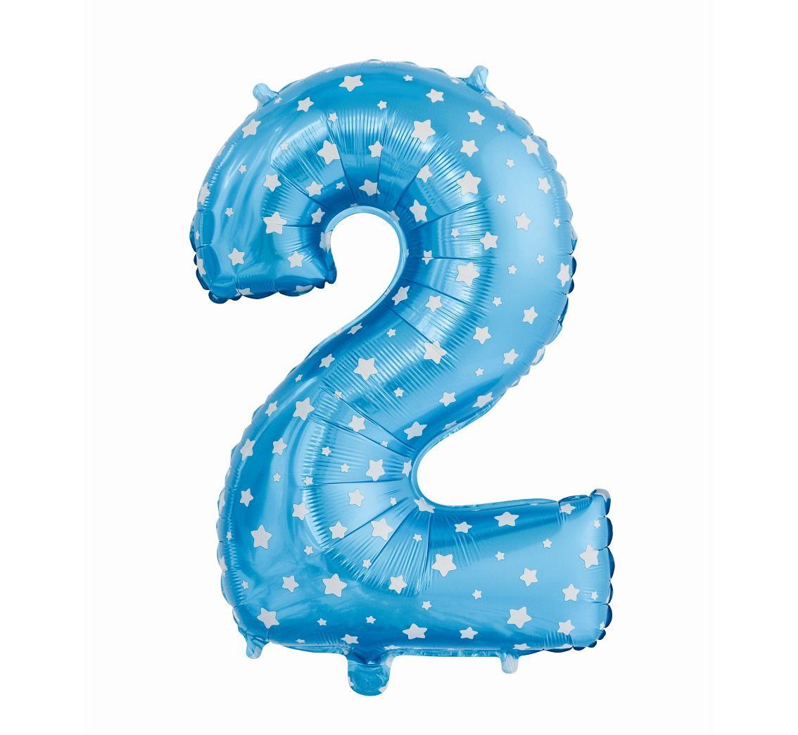 Фольгированная цифра голубая с белыми звездами «два»