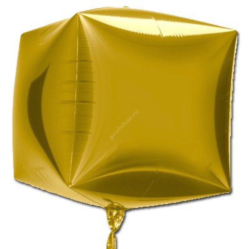 Фольгированный шар кубик золотой