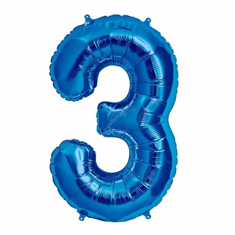 Фольгированная цифра голубая «три»