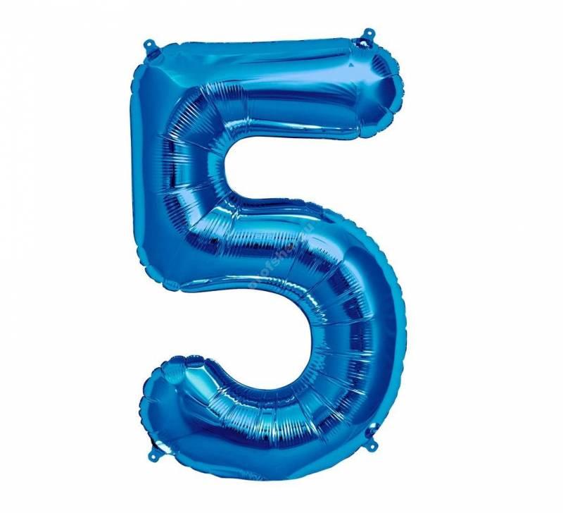 Фольгированная цифра голубая «пять»