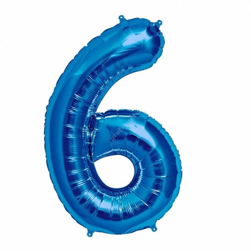 Фольгированная цифра голубая «шесть»