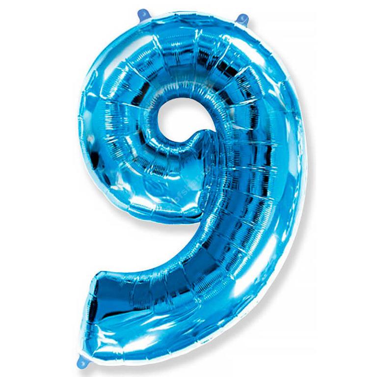 Фольгированная цифра голубая «девять»