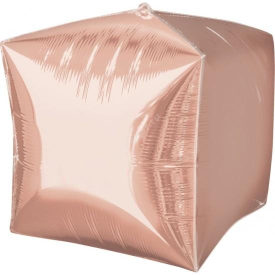 Фольгированный шар кубик розовое золото металлик